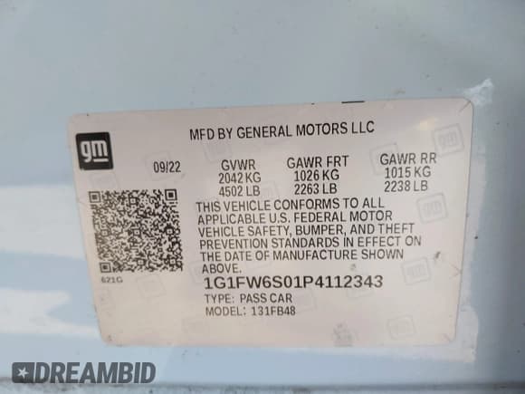 ✅ 2023 Chevrolet Bolt EV 1LT • VIN: 1G1FW6S01P4112343 • Lot: 43197029. Listed on IAAI with 38,847 mi. Free auction sales archive from the USA and detailed vehicle history report at DreamBid. Image 9.