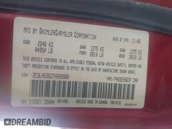 ✅ 2007 Chrysler 300 Limited • VIN: 2C3LA53G37H692880 • Lot: 43389606. Listed on IAAI with 203,292 mi. Free auction sales archive from the USA and detailed vehicle history report at DreamBid. Image 9.