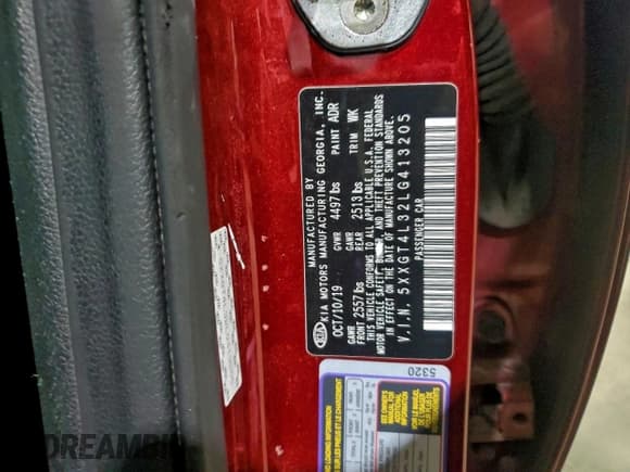 ✅ 2020 Kia Optima S • VIN: 5XXGT4L32LG413205 • Lot: 95976025. Wystawiony na Copart z przebiegiem 125 751 mil. Bezpłatny archiwum sprzedaży aukcyjnych z USA i szczegółowy raport historii pojazdu na DreamBid. Zdjęcie 13.