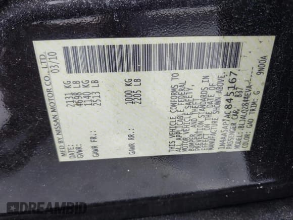 ✅ 2010 Nissan Maxima SV • VIN: 1N4AA5AP7AC845167 • Lot: 41533390. Wystawiony na IAAI z przebiegiem 194 846 mil. Bezpłatny archiwum sprzedaży aukcyjnych z USA i szczegółowy raport historii pojazdu na DreamBid. Zdjęcie 9.