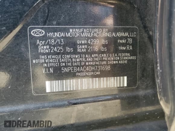 ✅ 2013 Hyundai Sonata GLS • VIN: 5NPEB4AC4DH731698 • Lot: 84289395. Listed on Copart with 82,863 mi. Free auction sales archive from the USA and detailed vehicle history report at DreamBid. Image 12.