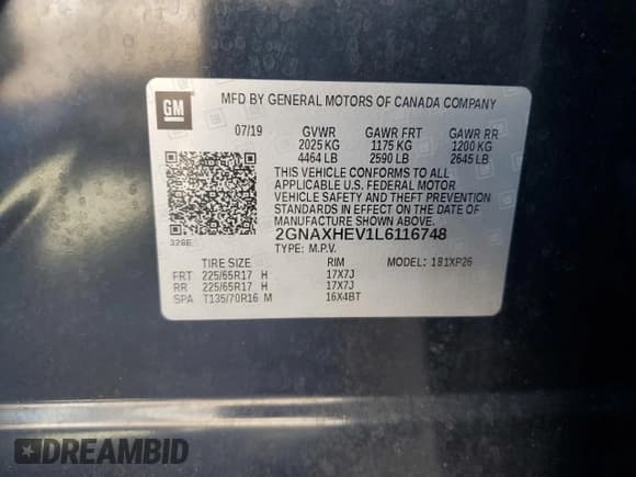 ✅ 2020 Chevrolet Equinox LS • VIN: 2GNAXHEV1L6116748 • Лот: 92401985. Опубликован ранее на Copart с пробегом 155 058 миль. Бесплатный доступ к архиву аукционных продаж из США и подробный отчёт об истории автомобиля на DreamBid. Изображение 12.