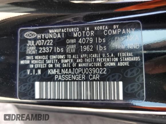 ✅ 2023 Hyundai Elantra Limited • VIN: KMHLN4AJ0PU039022 • Lot: 87100715. Listed on Copart with 29,843 mi. Free auction sales archive from the USA and detailed vehicle history report at DreamBid. Image 12.