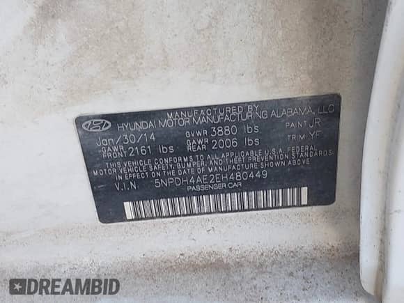 2014 Hyundai Elantra SE z VIN 5NPDH4AE2EH480449, wystawiony jako IAAI lot #43419673 z przebiegiem 108 709 mil mil oraz . Historia ofert i sprzedaży dostępna na DreamBid. Obrazek 9.