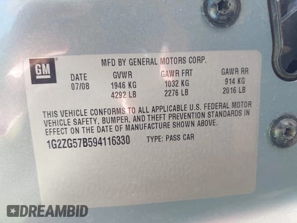 ✅ 2009 Pontiac G6 1SA • VIN: 1G2ZG57B594116330 • Lot: 43245062. Listed on IAAI with 152,757 mi. Free auction sales archive from the USA and detailed vehicle history report at DreamBid. Image 9.