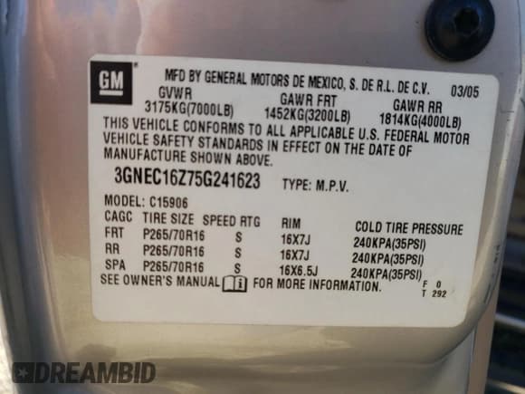 ✅ 2005 Chevrolet Suburban LT • VIN: 3GNEC16Z75G241623 • Лот: 77765474. Опубликован ранее на Copart с пробегом 200 659 миль. Бесплатный доступ к архиву аукционных продаж из США и подробный отчёт об истории автомобиля на DreamBid. Изображение 15.