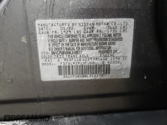 ✅ 2022 Nissan Kicks S • VIN: 3N1CP5BV8NL518577 • Lot: 45365245. Wystawiony na Copart z przebiegiem 70 237 mil. Bezpłatny archiwum sprzedaży aukcyjnych z USA i szczegółowy raport historii pojazdu na DreamBid. Zdjęcie 13.