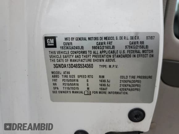 ✅ 2008 Chevrolet HHR LS • VIN: 3GNDA13D48S534360 • Lot: 87441134. Listed on Copart with 161,767 mi. Free auction sales archive from the USA and detailed vehicle history report at DreamBid. Image 13.