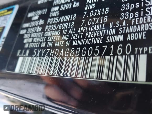 ✅ 2011 Hyundai Santa Fe SE • VIN: 5XYZHDAG8BG057160 • Lot: 43625221. Listed on IAAI with 207,297 mi. Free auction sales archive from the USA and detailed vehicle history report at DreamBid. Image 9.