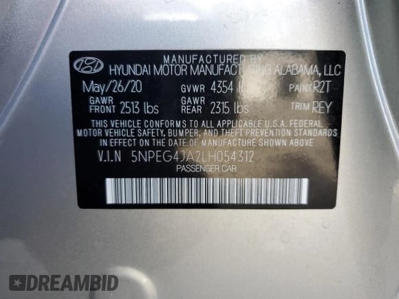 ✅ 2020 Hyundai Sonata SE • VIN: 5NPEG4JA2LH054312 • Лот: 82385095. Опубликован ранее на Copart с пробегом 17 274 миль. Бесплатный доступ к архиву аукционных продаж из США и подробный отчёт об истории автомобиля на DreamBid. Изображение 13.