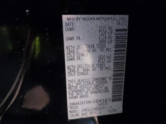 ✅ 2024 Nissan Titan SV • VIN: 1N6AA1EF5RN104565 • Лот: 41173176. Опубликован ранее на IAAI с пробегом 30 784 миль. Бесплатный доступ к архиву аукционных продаж из США и подробный отчёт об истории автомобиля на DreamBid. Изображение 9.