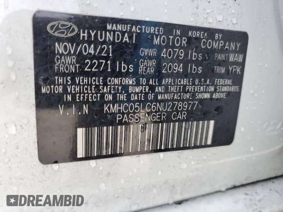 2022 Hyundai Ioniq Limited с VIN KMHC05LC6NU278977, выставлен на аукционе Copart как лот 89195015 с пробегом 14 182 миль миль и Списание • Salvage title. История ставок и продаж доступна на DreamBid. Изображение 15.