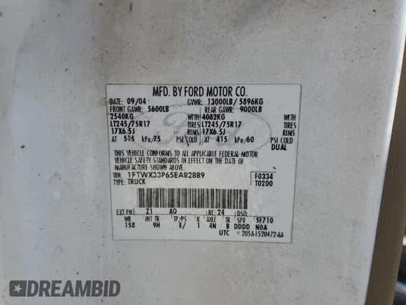 ✅ 2005 Ford F-350 XL • VIN: 1FTWX33P65EA82889 • Lot: 87628925. Listed on Copart with 202,718 mi. Free auction sales archive from the USA and detailed vehicle history report at DreamBid. Image 13.