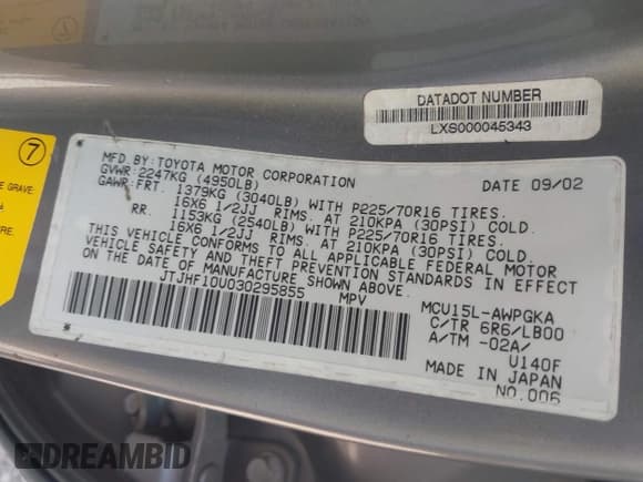 ✅ 2003 Lexus RX 300 • VIN: JTJHF10U030295855 • Lot: 42532724. Listed on IAAI with 173,460 mi. Free auction sales archive from the USA and detailed vehicle history report at DreamBid. Image 9.