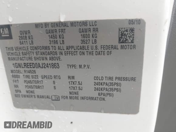 ✅ 2010 Chevrolet Traverse LS • VIN: 1GNLREED0AJ241863 • Lot: 42296935. Wystawiony na IAAI z przebiegiem 276 623 mil. Bezpłatny archiwum sprzedaży aukcyjnych z USA i szczegółowy raport historii pojazdu na DreamBid. Zdjęcie 9.