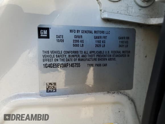 ✅ 2010 Buick LaCrosse CXS • VIN: 1G4GE5EV3AF145755 • Lot: 82200945. Listed on Copart with 219,033 mi. Free auction sales archive from the USA and detailed vehicle history report at DreamBid. Image 12.