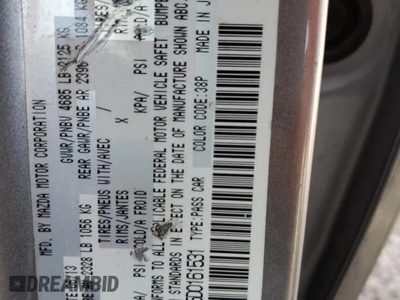 ✅ 2013 Mazda 5 Sport • VIN: JM1CW2BL5D0161531 • Lot: 65734385. Listed on Copart with 103,340 mi. Free auction sales archive from the USA and detailed vehicle history report at DreamBid. Image 13.