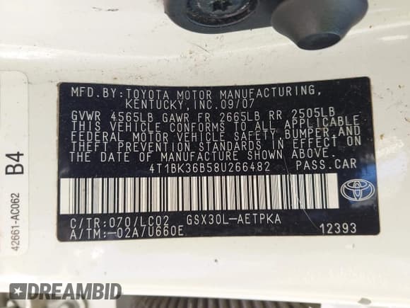 ✅ 2008 Toyota Avalon XLS • VIN: 4T1BK36B58U266482 • Лот: 43619127. Опубликован ранее на IAAI с пробегом 272 199 миль. Бесплатный доступ к архиву аукционных продаж из США и подробный отчёт об истории автомобиля на DreamBid. Изображение 9.