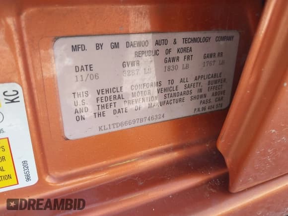 ✅ 2007 Chevrolet Aveo LS • VIN: KL1TD66697B746324 • Lot: 40257318. Wystawiony na IAAI z przebiegiem 144 789 mil. Bezpłatny archiwum sprzedaży aukcyjnych z USA i szczegółowy raport historii pojazdu na DreamBid. Zdjęcie 9.