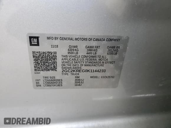 ✅ 2019 Chevrolet Silverado 2500HD Work Truck • VIN: 2GC2KREG0K1144233 • Лот: 90885645. Опубликован ранее на Copart с пробегом 96 705 миль. Бесплатный доступ к архиву аукционных продаж из США и подробный отчёт об истории автомобиля на DreamBid. Изображение 12.