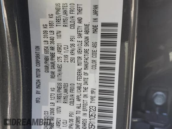 ✅ 2024 Mazda CX-90 S Premium • VIN: JM3KKDHC5R1105723 • Lot: 58151224. Wystawiony na Copart z przebiegiem 7 127 mil. Bezpłatny archiwum sprzedaży aukcyjnych z USA i szczegółowy raport historii pojazdu na DreamBid. Zdjęcie 12.