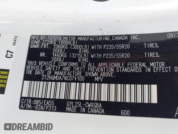 ✅ 2022 Lexus RX 450h • VIN: 2T2HGMDA7NC074100 • Lot: 42463664. Listed on IAAI with 36,565 mi. Free auction sales archive from the USA and detailed vehicle history report at DreamBid. Image 9.