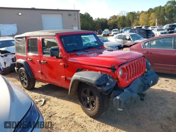 ✅ 2018 Jeep Wrangler Unlimited Sport S • VIN: 1C4HJXDG9JW239593 • Lot: 43512583. Listed on IAAI with 83,215 mi. Free auction sales archive from the USA and detailed vehicle history report at DreamBid. Image 1.