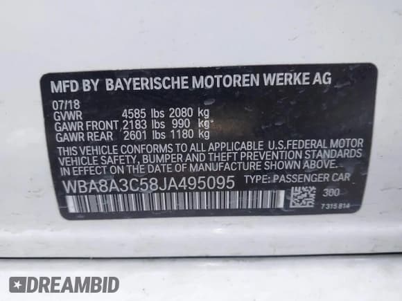 ✅ 2018 BMW 3 Series 320i xDrive • VIN: WBA8A3C58JA495095 • Lot: 43674530. Listed on IAAI with 35,928 mi. Free auction sales archive from the USA and detailed vehicle history report at DreamBid. Image 9.