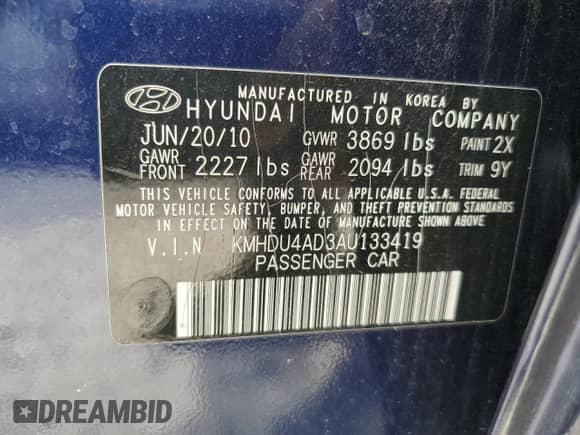 2010 Hyundai Elantra GLS z VIN KMHDU4AD3AU133419, wystawiony jako Copart lot #73212124 z przebiegiem 131 515 mil mil oraz Szkoda całkowita • Salvage title. Historia ofert i sprzedaży dostępna na DreamBid. Obrazek 12.