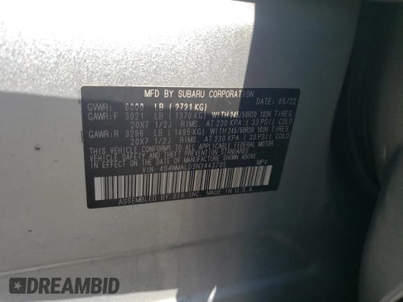 ✅ 2022 Subaru Ascent Limited • VIN: 4S4WMALD3N3443795 • Lot: 71001085. Wystawiony na Copart z przebiegiem 47 813 mil. Bezpłatny archiwum sprzedaży aukcyjnych z USA i szczegółowy raport historii pojazdu na DreamBid. Zdjęcie 13.