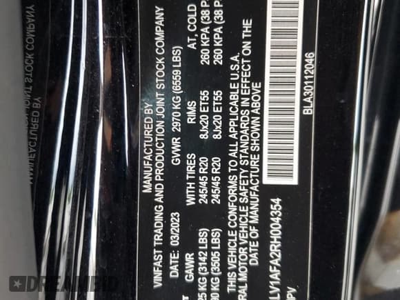 ✅ 2024 VinFast VF 8 Plus • VIN: RLLV1AFA2RH004354 • Лот: 81304075. Опубликован ранее на Copart с пробегом 10 821 миль. Бесплатный доступ к архиву аукционных продаж из США и подробный отчёт об истории автомобиля на DreamBid. Изображение 14.