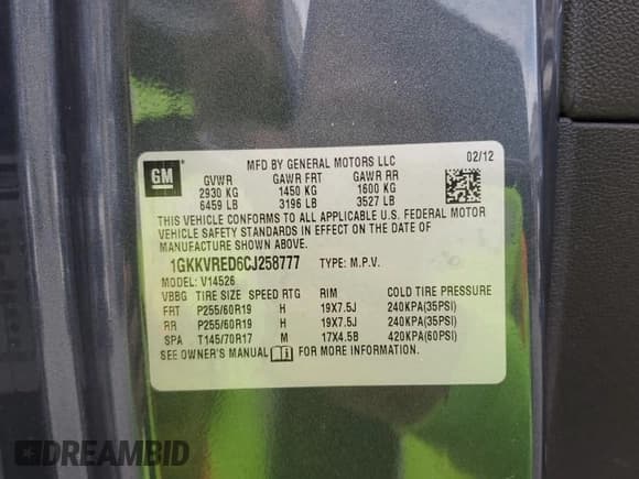✅ 2012 GMC Acadia SLT1 • VIN: 1GKKVRED6CJ258777 • Лот: 90408335. Опубликован ранее на Copart с пробегом 131 870 миль. Бесплатный доступ к архиву аукционных продаж из США и подробный отчёт об истории автомобиля на DreamBid. Изображение 13.