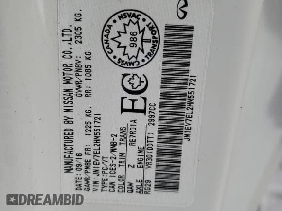 ✅ 2017 Infiniti Q60 Premium • VIN: JN1EV7EL2HM551721 • Lot: 42308115. Listed on Copart with 142,155 mi. Free auction sales archive from the USA and detailed vehicle history report at DreamBid. Image 13.