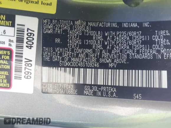 ✅ 2011 Toyota Sienna LE • VIN: 5TDKK3DC4BS109246 • Lot: 43685516. Listed on IAAI with 182,496 mi. Free auction sales archive from the USA and detailed vehicle history report at DreamBid. Image 9.