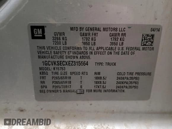 ✅ 2014 Chevrolet Silverado 1500 LTZ • VIN: 1GCVKSECXEZ315664 • Лот: 50441155. Опубликован ранее на Copart с пробегом 128 745 миль. Бесплатный доступ к архиву аукционных продаж из США и подробный отчёт об истории автомобиля на DreamBid. Изображение 12.