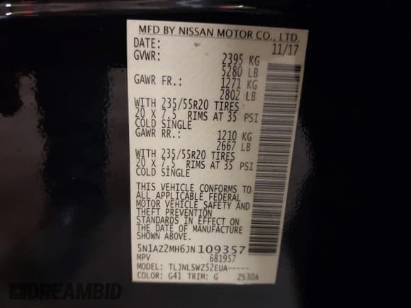 ✅ 2018 Nissan Murano SV • VIN: 5N1AZ2MH6JN109357 • Lot: 42161386. Listed on IAAI with 73,046 mi. Free auction sales archive from the USA and detailed vehicle history report at DreamBid. Image 9.