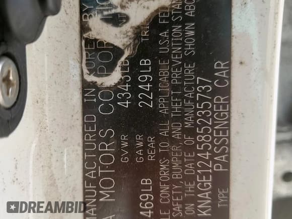 ✅ 2008 Kia Optima LX • VIN: KNAGE124585235737 • Лот: 59634705. Опубликован ранее на Copart с пробегом 226 544 миль. Бесплатный доступ к архиву аукционных продаж из США и подробный отчёт об истории автомобиля на DreamBid. Изображение 12.