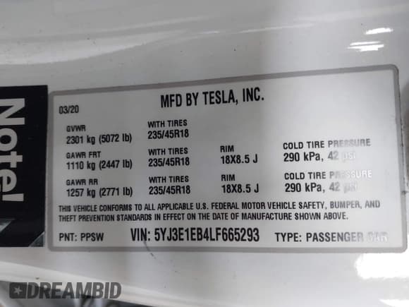 ✅ 2020 Tesla Model 3 Long Range • VIN: 5YJ3E1EB4LF665293 • Lot: 43622344. Wystawiony na IAAI z przebiegiem 57 908 mil. Bezpłatny archiwum sprzedaży aukcyjnych z USA i szczegółowy raport historii pojazdu na DreamBid. Zdjęcie 9.