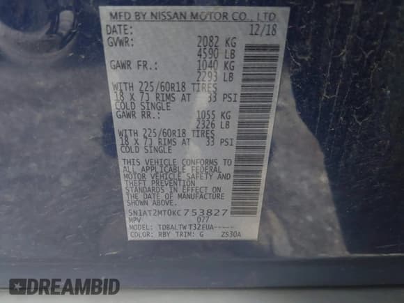 ✅ 2019 Nissan Rogue SL • VIN: 5N1AT2MT0KC753827 • Лот: 43558008. Опубликован ранее на IAAI с пробегом 121 686 миль. Бесплатный доступ к архиву аукционных продаж из США и подробный отчёт об истории автомобиля на DreamBid. Изображение 9.