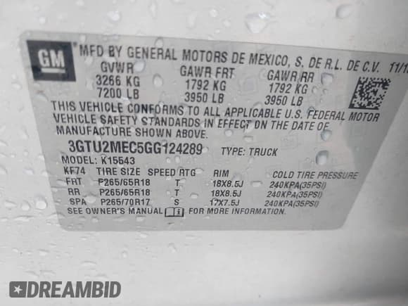 ✅ 2016 GMC Sierra 1500 SLE • VIN: 3GTU2MEC5GG124289 • Лот: 43343166. Опубликован ранее на IAAI с пробегом 238 408 миль. Бесплатный доступ к архиву аукционных продаж из США и подробный отчёт об истории автомобиля на DreamBid. Изображение 9.