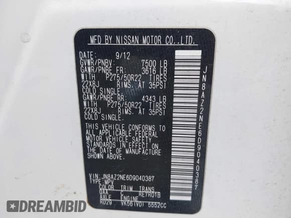 ✅ 2013 Infiniti QX56 • VIN: JN8AZ2NE6D9040387 • Lot: 42322865. Listed on IAAI with 86,864 mi. Free auction sales archive from the USA and detailed vehicle history report at DreamBid. Image 9.