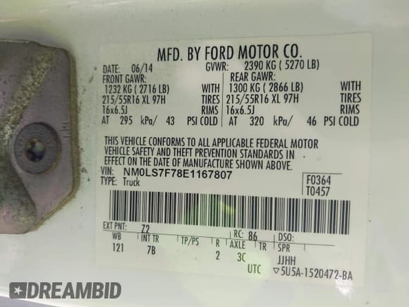 ✅ 2014 Ford Transit Connect XLT • VIN: NM0LS7F78E1167807 • Lot: 42411975. Listed on IAAI with 193,331 mi. Free auction sales archive from the USA and detailed vehicle history report at DreamBid. Image 9.