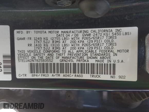 ✅ 2008 Toyota Tacoma • VIN: 5TELU42N78Z583552 • Lot: 43575965. Wystawiony na IAAI z przebiegiem 114 703 mil. Bezpłatny archiwum sprzedaży aukcyjnych z USA i szczegółowy raport historii pojazdu na DreamBid. Zdjęcie 9.