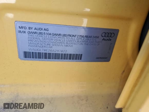 ✅ 2006 Audi S4 • VIN: WAUGL78E26A297822 • Lot: 89545665. Wystawiony na Copart z przebiegiem 173 015 mil. Bezpłatny archiwum sprzedaży aukcyjnych z USA i szczegółowy raport historii pojazdu na DreamBid. Zdjęcie 12.