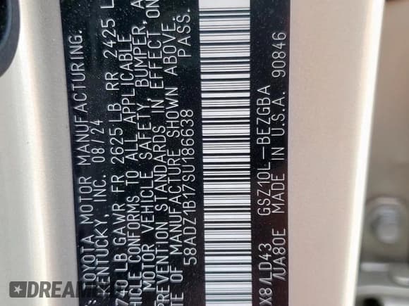 ✅ 2025 Lexus ES 350 • VIN: 58ADZ1B17SU186638 • Лот: 56109465. Опубликован ранее на Copart с пробегом 6 073 миль. Бесплатный доступ к архиву аукционных продаж из США и подробный отчёт об истории автомобиля на DreamBid. Изображение 13.