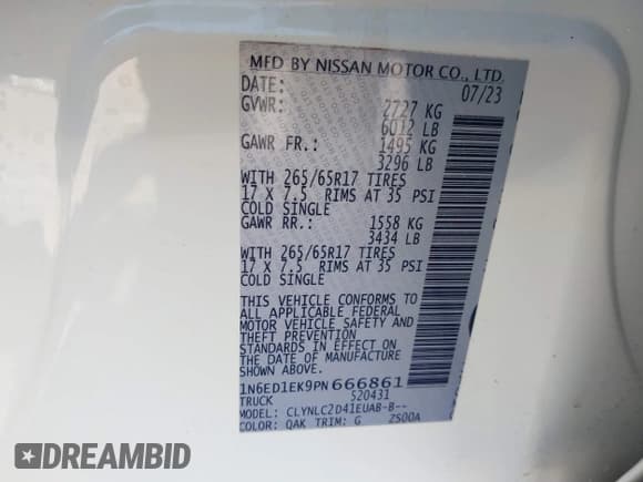 ✅ 2023 Nissan Frontier Pro-4X • VIN: 1N6ED1EK9PN666861 • Lot: 43510453. Wystawiony na IAAI z przebiegiem 7 670 mil. Bezpłatny archiwum sprzedaży aukcyjnych z USA i szczegółowy raport historii pojazdu na DreamBid. Zdjęcie 9.