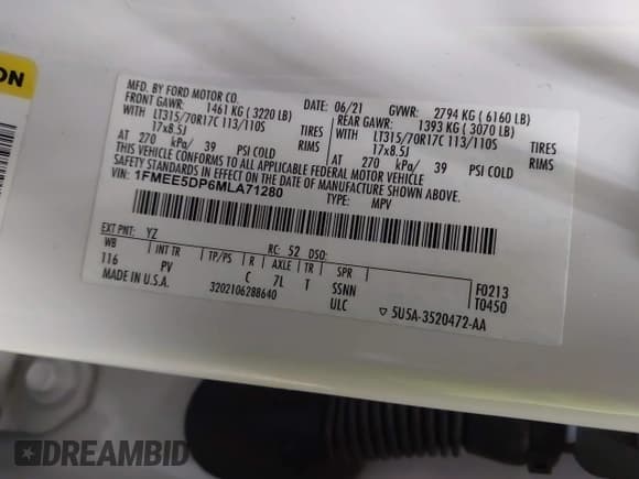 ✅ 2021 Ford Bronco Black Diamond • VIN: 1FMEE5DP6MLA71280 • Lot: 43517636. Wystawiony na IAAI z przebiegiem 63 101 mil. Bezpłatny archiwum sprzedaży aukcyjnych z USA i szczegółowy raport historii pojazdu na DreamBid. Zdjęcie 9.