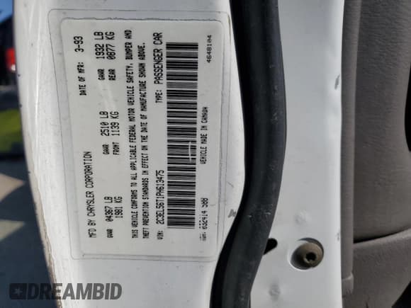 ✅ 1993 Chrysler Concorde • VIN: 2C3EL56T1PH613475 • Лот: 54610735. Опубликован ранее на Copart с пробегом 163 913 миль. Бесплатный доступ к архиву аукционных продаж из США и подробный отчёт об истории автомобиля на DreamBid. Изображение 12.