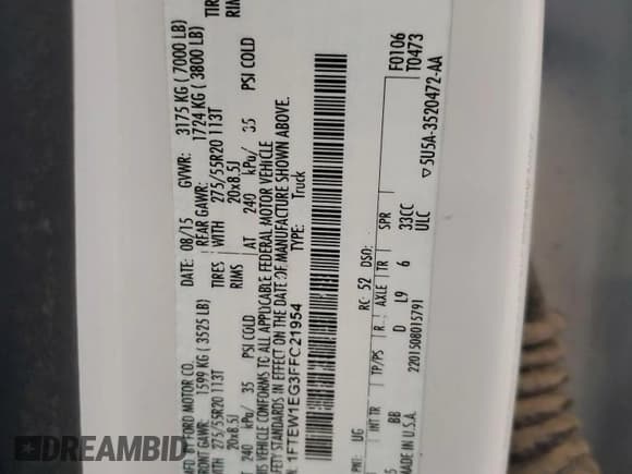 ✅ 2015 Ford F-150 Platinum • VIN: 1FTEW1EG3FFC21954 • Lot: 86286895. Listed on Copart with 107,984 mi. Free auction sales archive from the USA and detailed vehicle history report at DreamBid. Image 12.