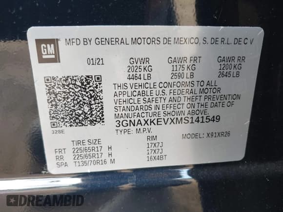 ✅ 2021 Chevrolet Equinox LT • VIN: 3GNAXKEVXMS141549 • Lot: 43384699. Listed on IAAI with 61,655 mi. Free auction sales archive from the USA and detailed vehicle history report at DreamBid. Image 9.